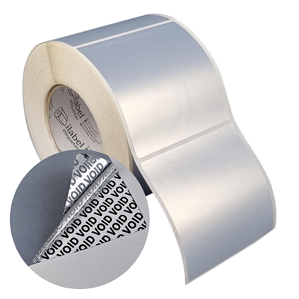 Etiqueta adesiva 100x100mm 10x10cm VOID prata fosco p/ Zebra ZT230 S4M ZT410 - Rolo c/ 873 (90m) Tubete 3 polegadas