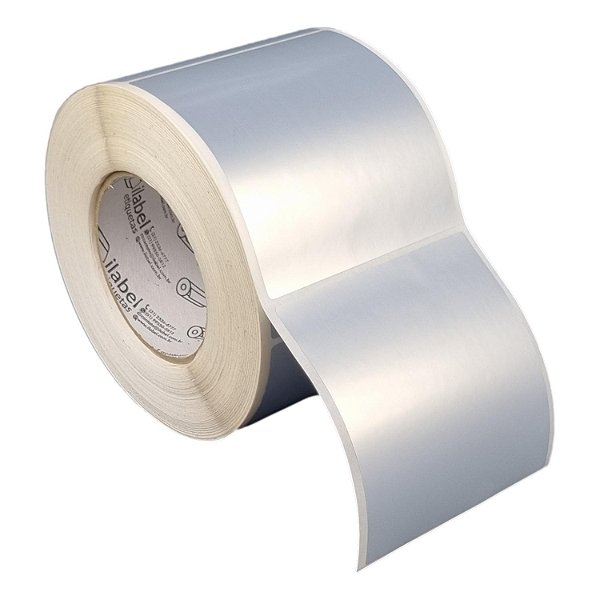 Etiqueta adesiva 100x110mm 10x11cm VOID prata fosco p/ Zebra ZT230 S4M ZT410 - Rolo c/ 795 (90m) Tubete 3 polegadas