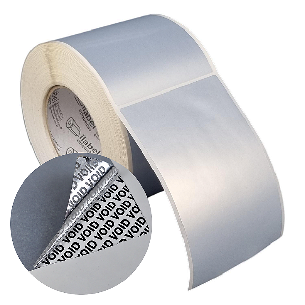 Etiqueta adesiva 100x150mm 10x15cm VOID prata fosco p/ Zebra ZT230 S4M ZT410 - Rolo c/ 600 (90m) Tubete 3 polegadas