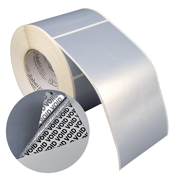 Etiqueta adesiva 100x200mm 10x20cm VOID prata fosco p/ Zebra ZT230 S4M ZT410 - Rolo c/ 441 (90m) Tubete 3 polegadas