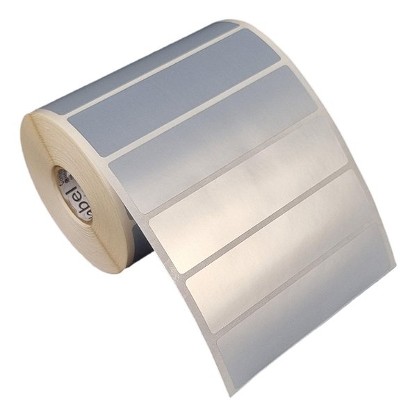 Etiqueta adesiva 100x25mm 10x2,5cm VOID prata fosco p/ Zebra ZT230 S4M ZT410 Rolo c/ 3213 (90m) Tubete 3 polegadas