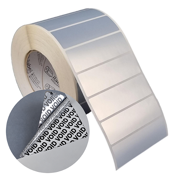 Etiqueta adesiva 100x30mm 10x3cm VOID prata fosco p/ Zebra ZT230 S4M ZT410 - Rolo c/ 2727 (90m) Tubete 3 polegadas