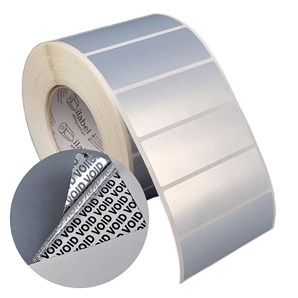 Etiqueta adesiva 100x35mm 10x3,5cm VOID prata fosco p/ Zebra ZT230 S4M ZT410 Rolo c/ 2367 (90m) Tubete 3 polegadas