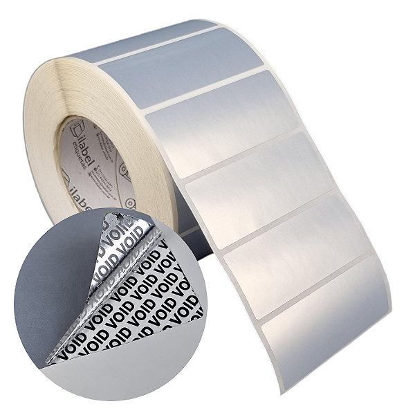 Etiqueta adesiva 100x40mm 10x4cm VOID prata fosco p/ Zebra ZT230 S4M ZT410 - Rolo c/ 2094 (90m) Tubete 3 polegadas