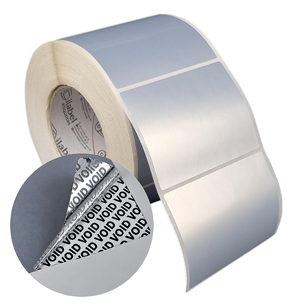 Etiqueta adesiva 100x75mm 10x7,5cm VOID prata fosco p/ Zebra ZT230 S4M ZT410 Rolo c/ 1155 (90m) Tubete 3 polegadas