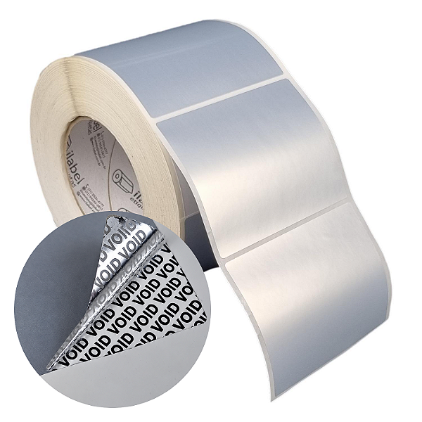 Etiqueta adesiva 100x80mm 10x8cm VOID prata fosco p/ Zebra ZT230 S4M ZT410 - Rolo c/ 1083 (90m) Tubete 3 polegadas