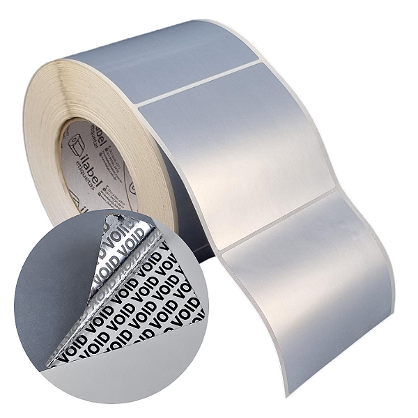 Etiqueta adesiva 100x90mm 10x9cm VOID prata fosco p/ Zebra ZT230 S4M ZT410 - Rolo c/ 969 (90m) Tubete 3 polegadas