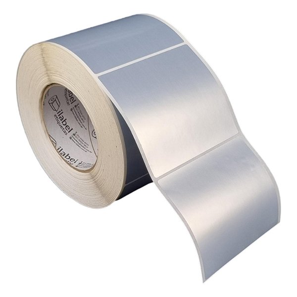 Etiqueta adesiva 100x90mm 10x9cm VOID prata fosco p/ Zebra ZT230 S4M ZT410 - Rolo c/ 969 (90m) Tubete 3 polegadas