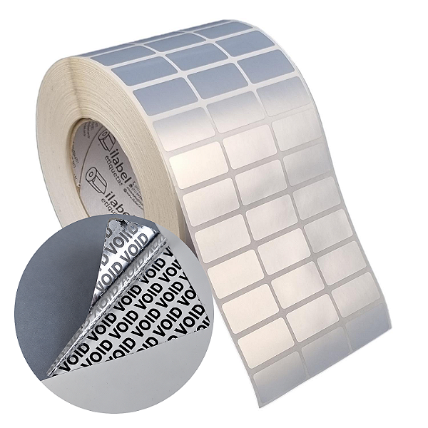 Etiqueta adesiva 33x17mm 3,3x1,7cm (3 colunas) VOID prata fosco Zebra ZT230 S4M ZT410 Rolo 90m Tubete 3 polegadas