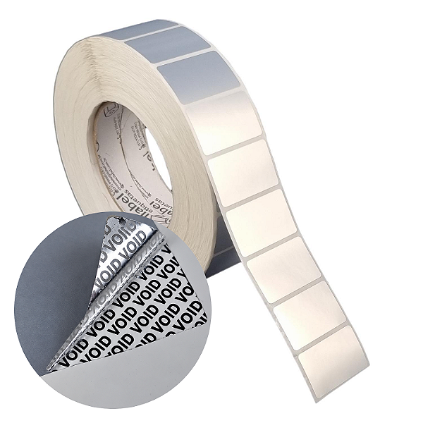 Etiqueta adesiva 40x25mm 4x2,5cm (1 coluna) VOID prata fosco p/ Zebra ZT230 S4M ZT410 Rolo 90m Tubete 3 polegadas
