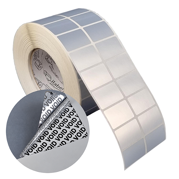Etiqueta adesiva 40x25mm 4x2,5cm (2 colunas) VOID prata fosco p/ Zebra ZT230 S4M ZT410 Rolo 90m Tubete 3 polegadas