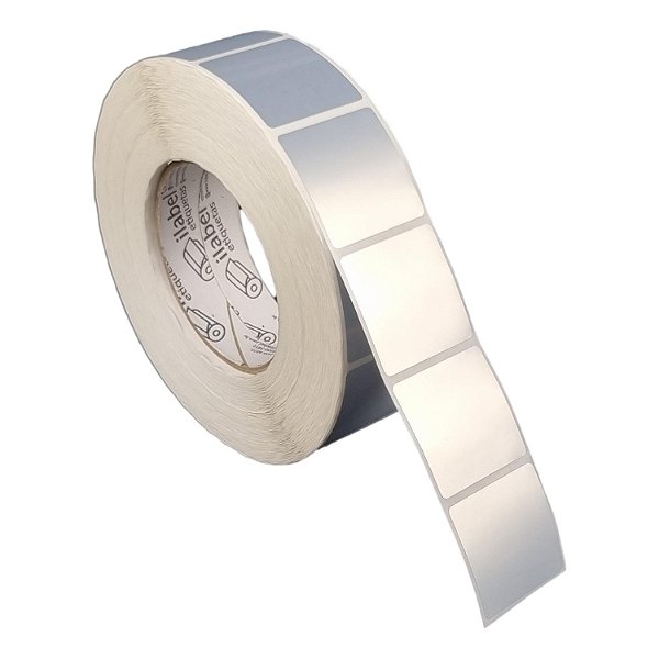 Etiqueta adesiva 40x40mm 4x4cm (1 coluna) VOID prata fosco p/ Zebra ZT230 S4M ZT410 Rolo c/ 90m Tubete 3 polegadas