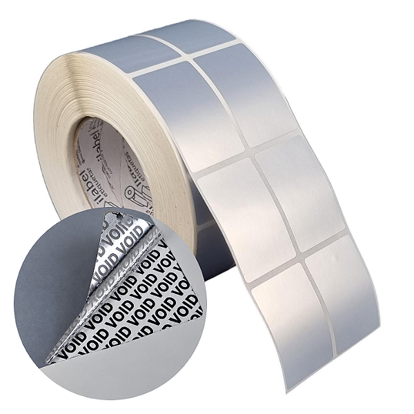 Etiqueta adesiva 40x60mm 4x6cm (2 colunas) VOID prata fosco p/ Zebra ZT230 S4M ZT410 Rolo c/ 90m Tubete 3 polegadas