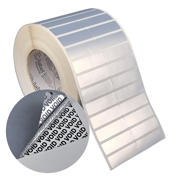 Etiqueta adesiva 50x15mm 5x1,5cm (2 colunas s/ espaçamento) VOID prata fosco Rolo 90m Tubete 3 polegadas