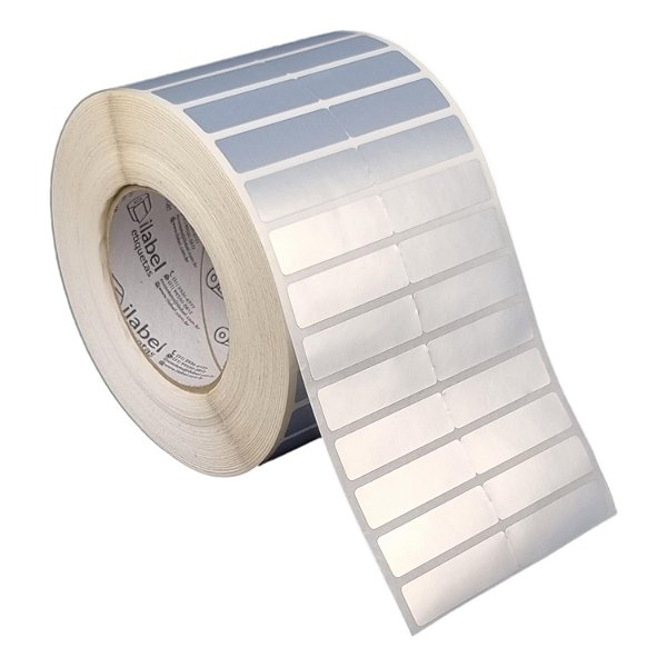 Etiqueta adesiva 50x15mm 5x1,5cm (2 colunas s/ espaçamento) VOID prata fosco Rolo 90m Tubete 3 polegadas