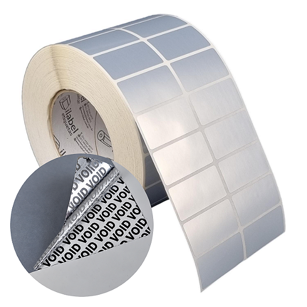 Etiqueta adesiva 50x25mm 5x2,5cm (2 colunas) VOID prata fosco p/ Zebra ZT230 S4M ZT410 Rolo 90m Tubete 3 polegadas
