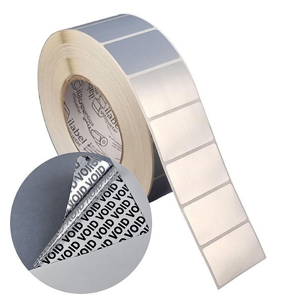 Etiqueta adesiva 50x30mm 5x3cm (1 coluna) VOID prata fosco p/ Zebra ZT230 S4M ZT410 Rolo c/ 90m Tubete 3 polegadas