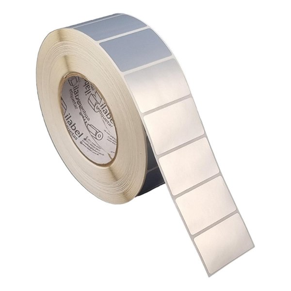 Etiqueta adesiva 50x30mm 5x3cm (1 coluna) VOID prata fosco p/ Zebra ZT230 S4M ZT410 Rolo c/ 90m Tubete 3 polegadas