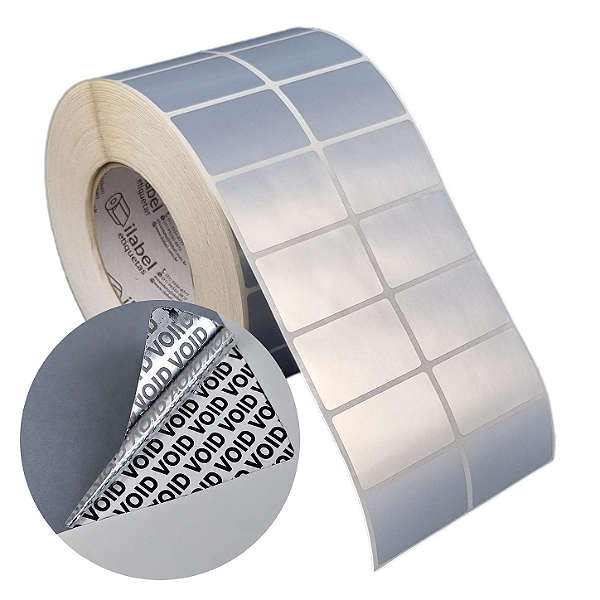 Etiqueta adesiva 50x30mm 5x3cm (2 colunas) VOID prata fosco p/ Zebra ZT230 S4M ZT410 Rolo c/ 90m Tubete 3 polegadas