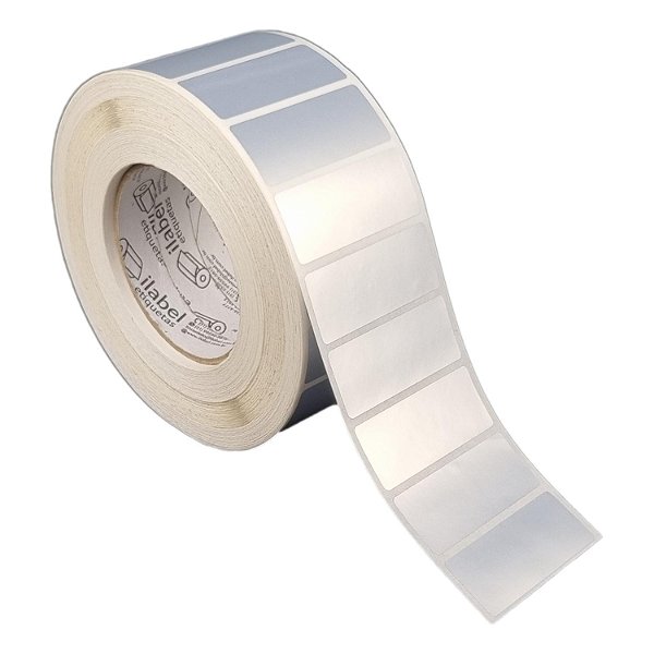 Etiqueta adesiva 60x25mm 6x2,5cm VOID prata fosco p/ Zebra ZT230 S4M ZT410 - Rolo c/ 3213 (90m) Tubete 3 polegadas