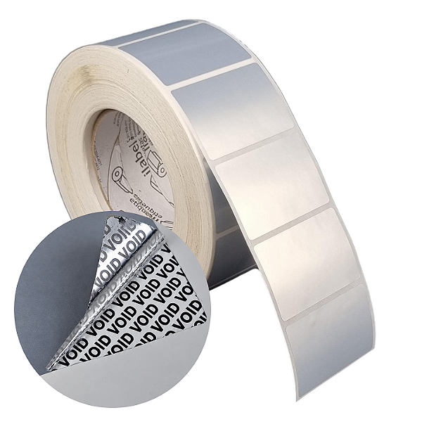 Etiqueta adesiva 60x40mm 6x4cm VOID prata fosco p/ Zebra ZT230 S4M ZT410 - Rolo c/ 2094 (90m) Tubete 3 polegadas