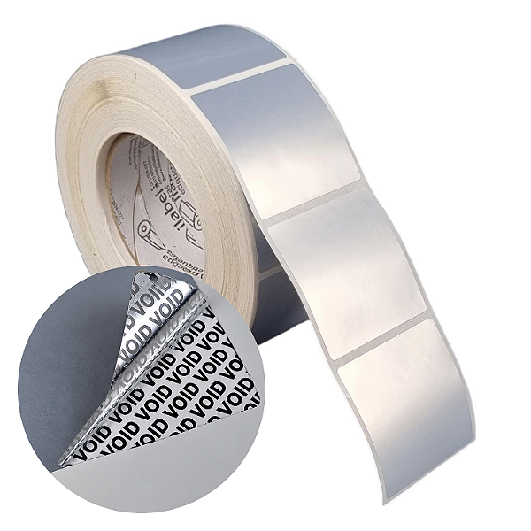 Etiqueta adesiva 60x60mm 6x6cm VOID prata fosco p/ Zebra ZT230 S4M ZT410 - Rolo c/ 1428 (90m) Tubete 3 polegadas