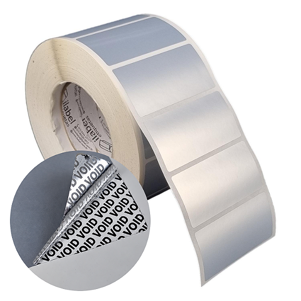 Etiqueta adesiva 80x40mm 8x4cm VOID prata fosco p/ Zebra ZT230 S4M ZT410 - Rolo c/ 2094 (90m) Tubete 3 polegadas