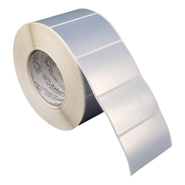 Etiqueta adesiva 80x50mm 8x5cm VOID prata fosco p/ Zebra ZT230 S4M ZT410 - Rolo c/ 1698 (90m) Tubete 3 polegadas