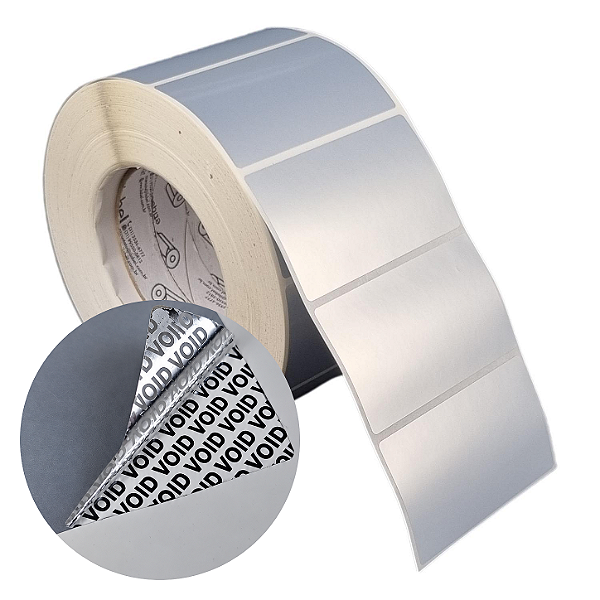 Etiqueta adesiva 85x50mm 8,5x5cm VOID prata fosco p/ Zebra ZT230 S4M ZT410 - Rolo c/ 1698 (90m) Tubete 3 polegadas