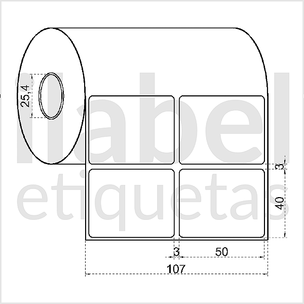Etiqueta adesiva 50x40mm 5x4cm (2 colunas) VOID prata fosco p/ Zebra Argox Elgin - Rolo c/ 1394 (30m)