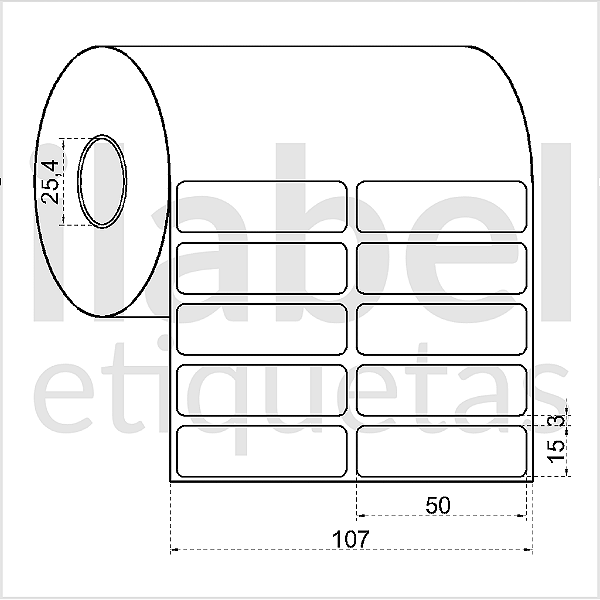 Etiqueta adesiva 50x15mm 5x1,5cm (2 colunas) VOID prata fosco p/ Zebra Argox Elgin - Rolo c/ 3332 (30m)