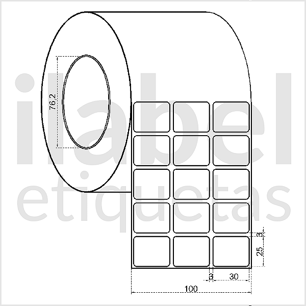 Etiqueta adesiva 30x25mm 3x2,5cm (3 colunas) VOID prata fosco p/ Zebra ZT230 S4M ZT410 Rolo 90m Tubete 3 polegadas