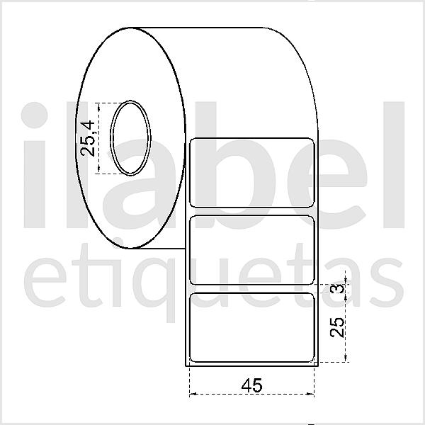 Etiqueta adesiva 45x25mm 4,5x2,5cm (1 coluna) VOID prata fosco p/ Zebra Argox Elgin - Rolo c/ 1071 (30m)