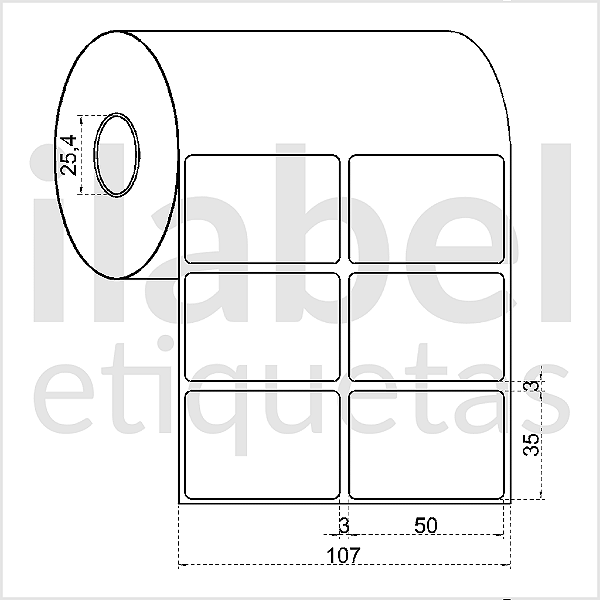 Etiqueta adesiva 50x35mm 5x3,5cm (2 colunas) VOID prata fosco p/ Zebra Argox Elgin - Rolo c/ 1578 (30m)