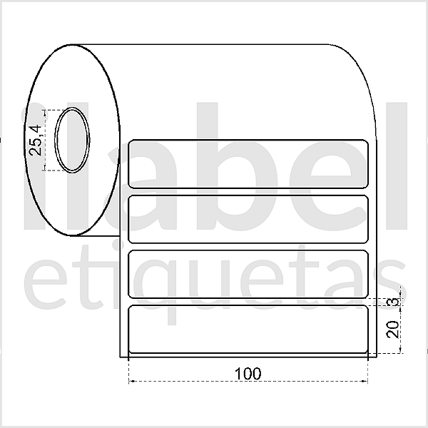 Etiqueta adesiva 100x20mm 10x2cm VOID prata fosco p/ Zebra Argox Elgin - Rolo c/ 1304 (30m)