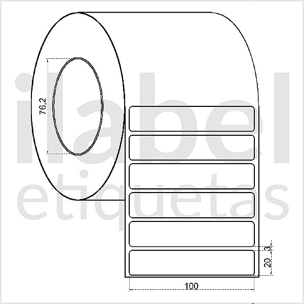 Etiqueta adesiva 100x20mm 10x2cm VOID prata fosco p/ Zebra ZT230 S4M ZT410 Rolo c/ 3912 (90m) Tubete 3 polegadas