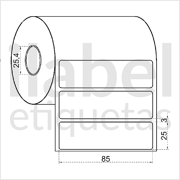 Etiqueta adesiva 85x25mm 8,5x2,5cm VOID prata fosco p/ Zebra Argox Elgin - Rolo c/ 1071 (30m)