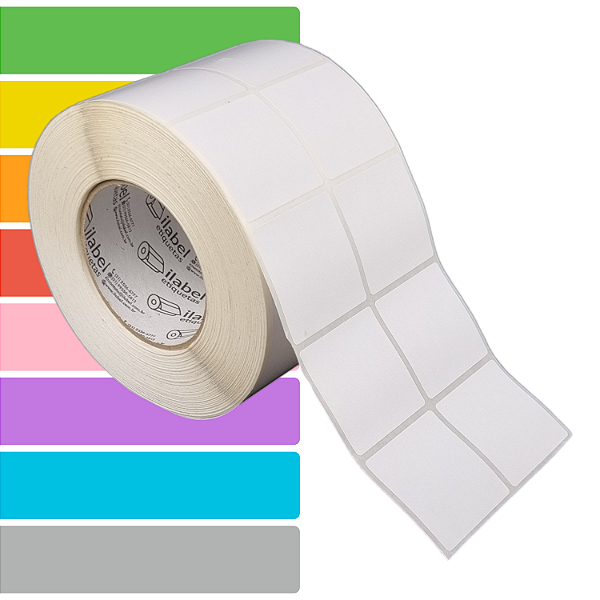 Etiqueta adesiva 50x50mm 5x5cm (2 colunas) Couche REMOVÍVEL p/ Zebra ZT230 S4M ZT410 - Rolo c/ 90m Tubete 3 pol