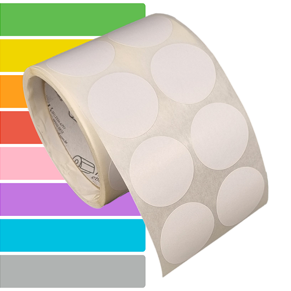 Etiqueta adesiva redonda 40mm 4cm Couche REMOVÍVEL - Rolo c/ 500 (10,5m) Tubete 3 polegadas