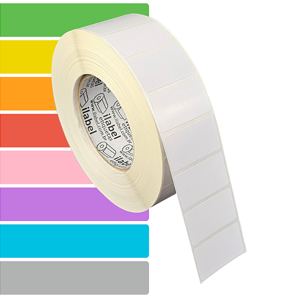 Etiqueta adesiva 45x25mm 4,5x2,5cm (1 coluna) Tyvek® p/ Zebra ZT230 S4M ZT410 - Rolo c/ 90m Tubete 3 polegadas