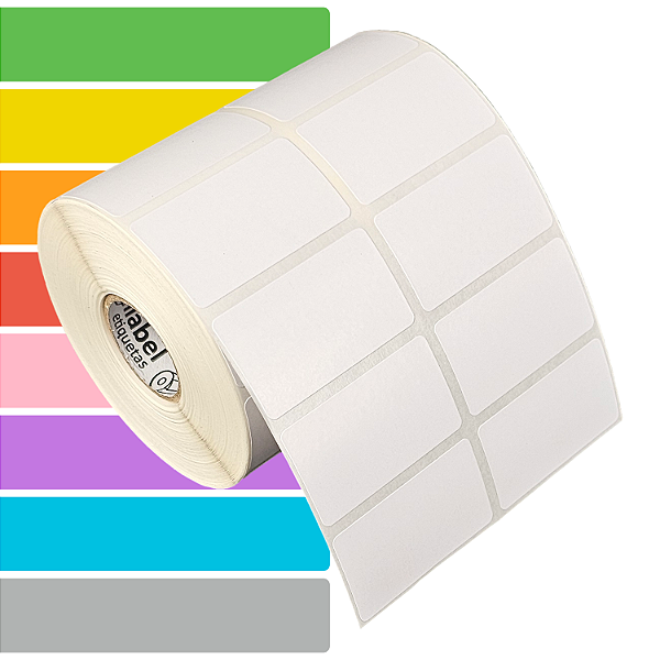 Etiqueta adesiva 45x25mm 4,5x2,5cm (2 colunas) Tyvek® p/ Zebra Argox Elgin - Rolo c/ 2142 (30m)