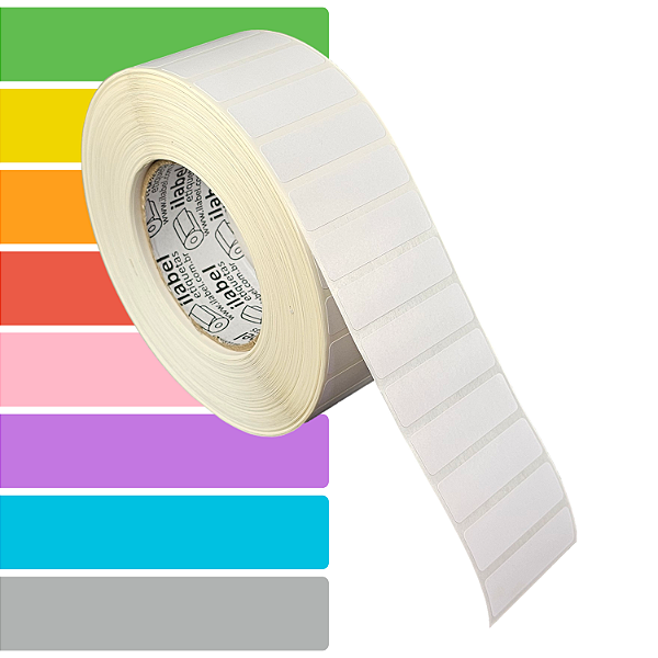 Etiqueta adesiva 50x15mm 5x1,5cm (1 coluna) Tyvek® p/ Zebra ZT230 S4M ZT410 - Rolo c/ 90m Tubete 3 polegadas