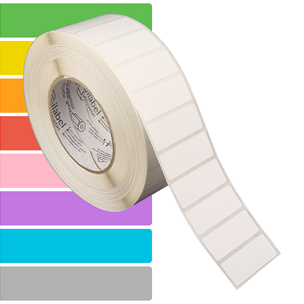 Etiqueta adesiva 50x20mm 5x2cm (1 coluna) Tyvek® p/ Zebra ZT230 S4M ZT410 - Rolo c/ 90m Tubete 3 polegadas