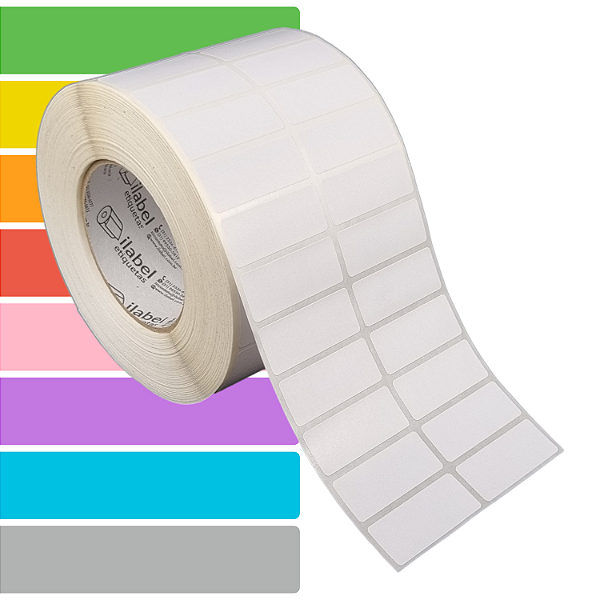 Etiqueta adesiva 50x20mm 5x2cm (2 colunas) Tyvek® p/ Zebra ZT230 S4M ZT410 Rolo c/ 90m Tubete 3 polegadas