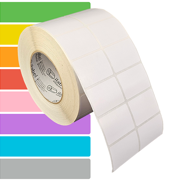Etiqueta adesiva 50x35mm 5x3,5cm (2 colunas) Tyvek® p/ Zebra ZT230 S4M ZT410 Rolo c/ 90m Tubete 3 polegadas