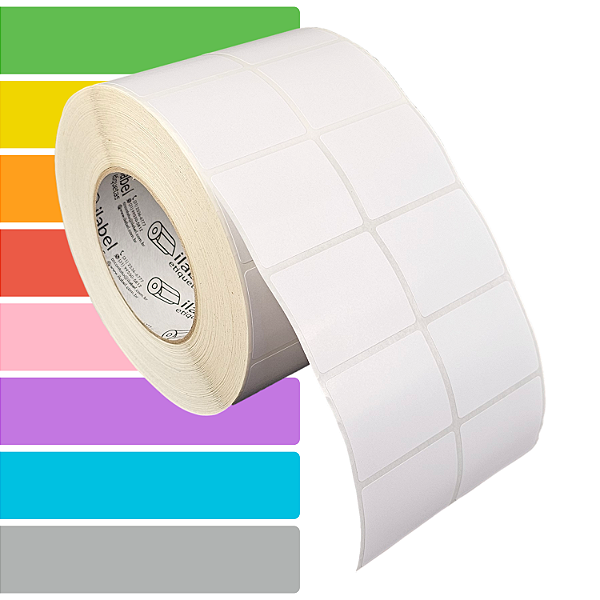 Etiqueta adesiva 50x40mm 5x4cm (2 colunas) Tyvek® p/ Zebra ZT230 S4M ZT410 - Rolo c/ 90m Tubete 3 polegadas