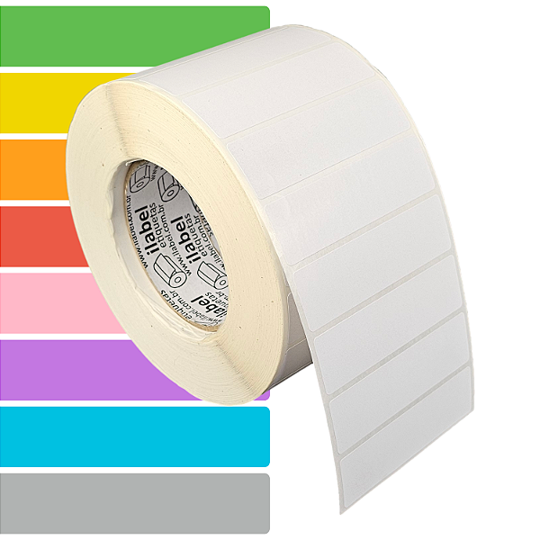 Etiqueta adesiva 85x25mm 8,5x2,5cm Tyvek® p/ Zebra ZT230 S4M ZT410 - Rolo c/ 3213 (90m) Tubete 3 polegadas