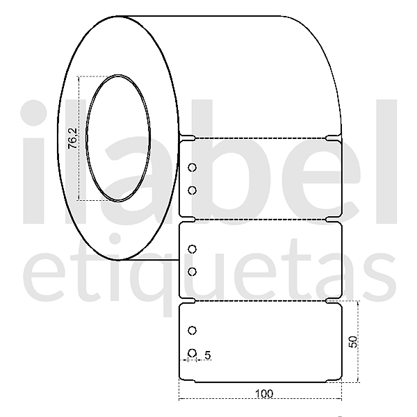 Etiqueta tag plástica 100x50mm 10x5cm (2 furos) Polietileno PE BCD 80 micras branco Zebra ZT230 S4M Rolo 90m Tub 3 pol