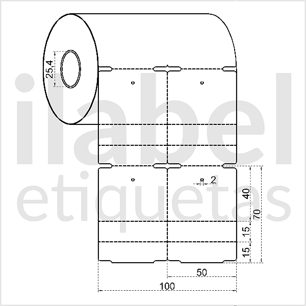 Etiqueta tag roupa adesiva 50x70mm 5x7cm (2 colunas) 2 picotes Térmica cartão (impressão sem ribbon) Rolo 30m