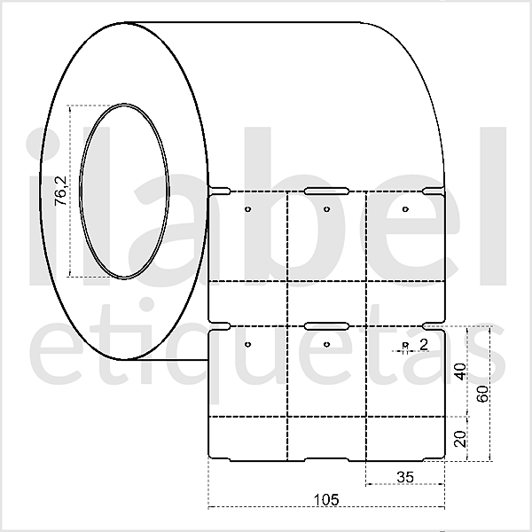 Etiqueta tag roupa plástica 35x60mm 3,5x6cm (3 col) 1 picote Polietileno PE BCD 200 micras Zebra Rolo 90m Tubete 3 pol